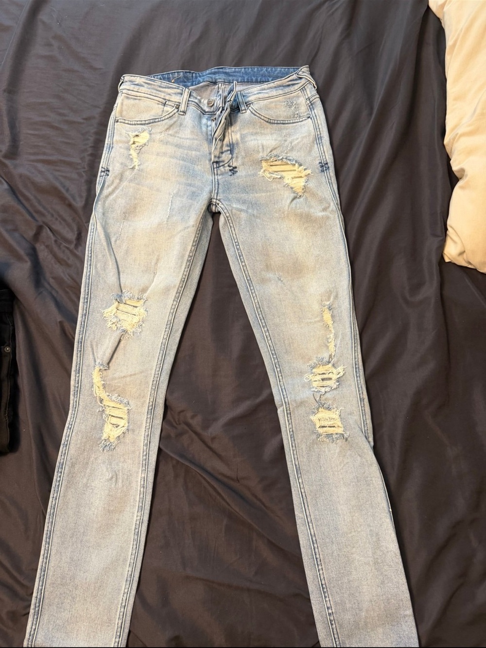 Ksubi Light Blue Distressed Slim Straight Jeans